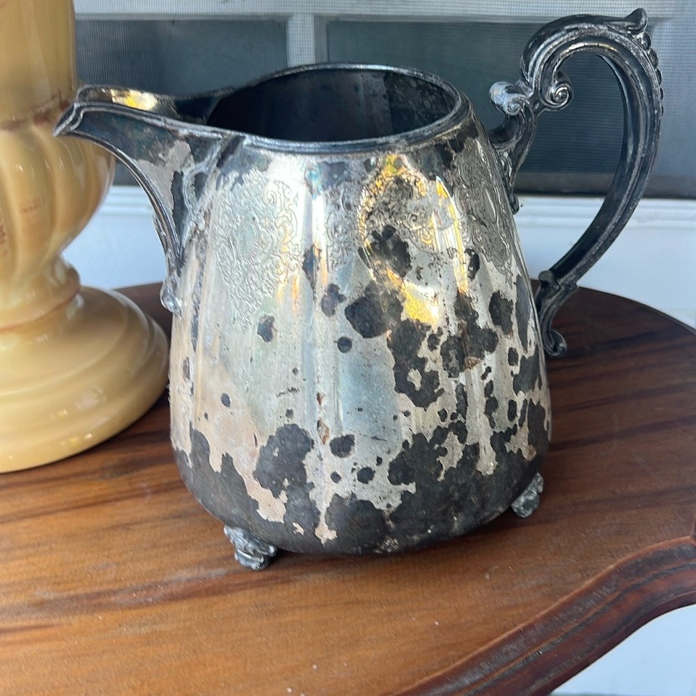 VTG Shabby Footed Silverplate Pitcher - Great for Floral Arrangements